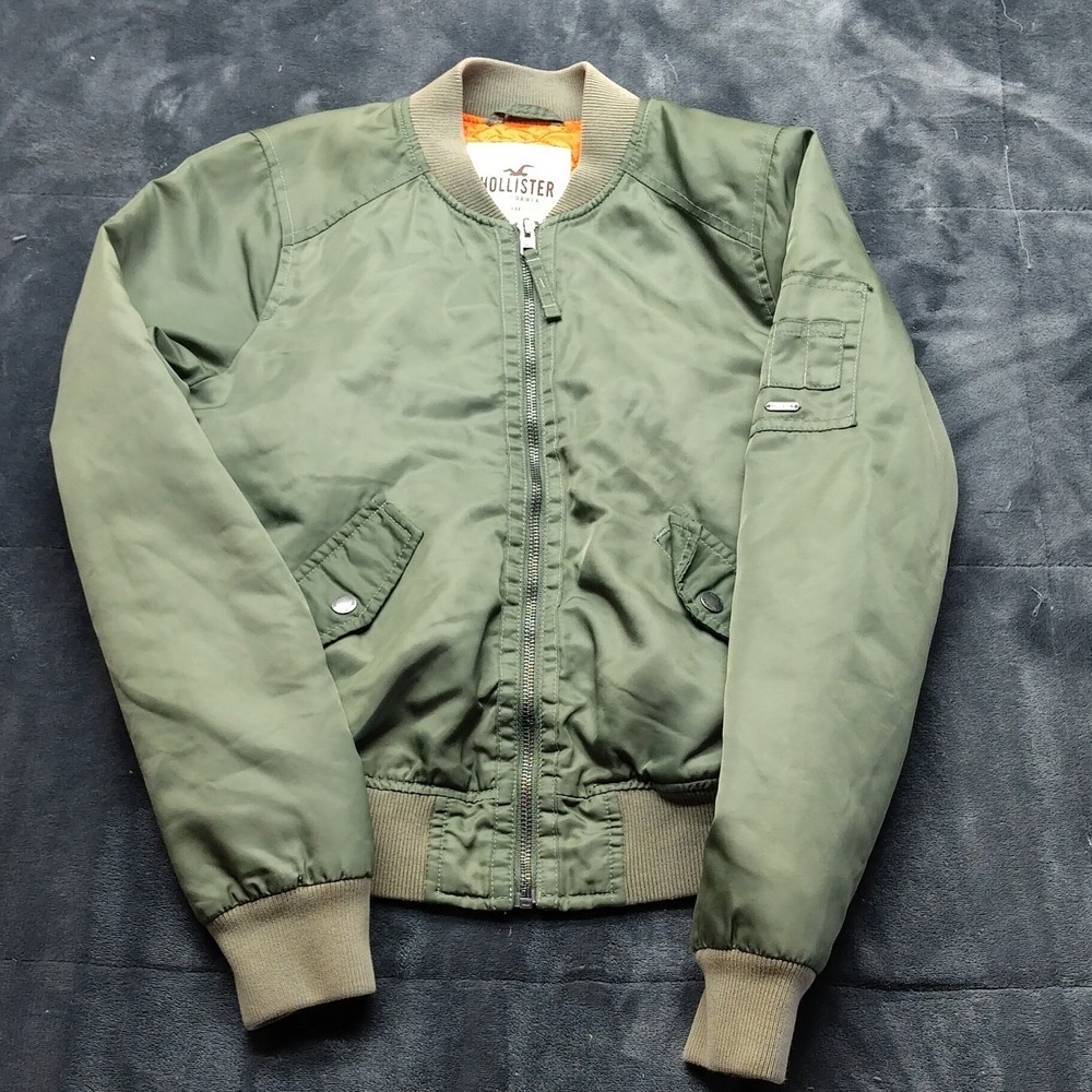 Hollister Bomber Jacket Women's/kids Size XS Green Orange Quilt Lined